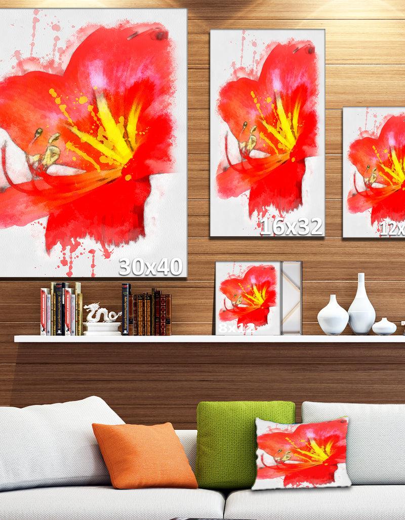Designq Bright Red Lily Illustration Art - Extra Large Floral Canvas Art