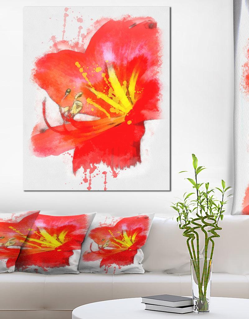 designq Bright Red Lily Illustration Art - Extra Large Floral Canvas Art