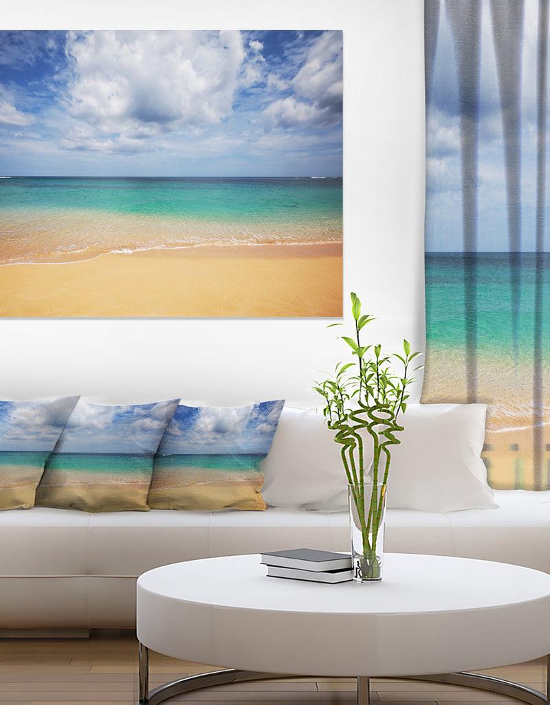 designq Bright Seashore with Heavy Clouds - Modern Beach Canvas Art Print
