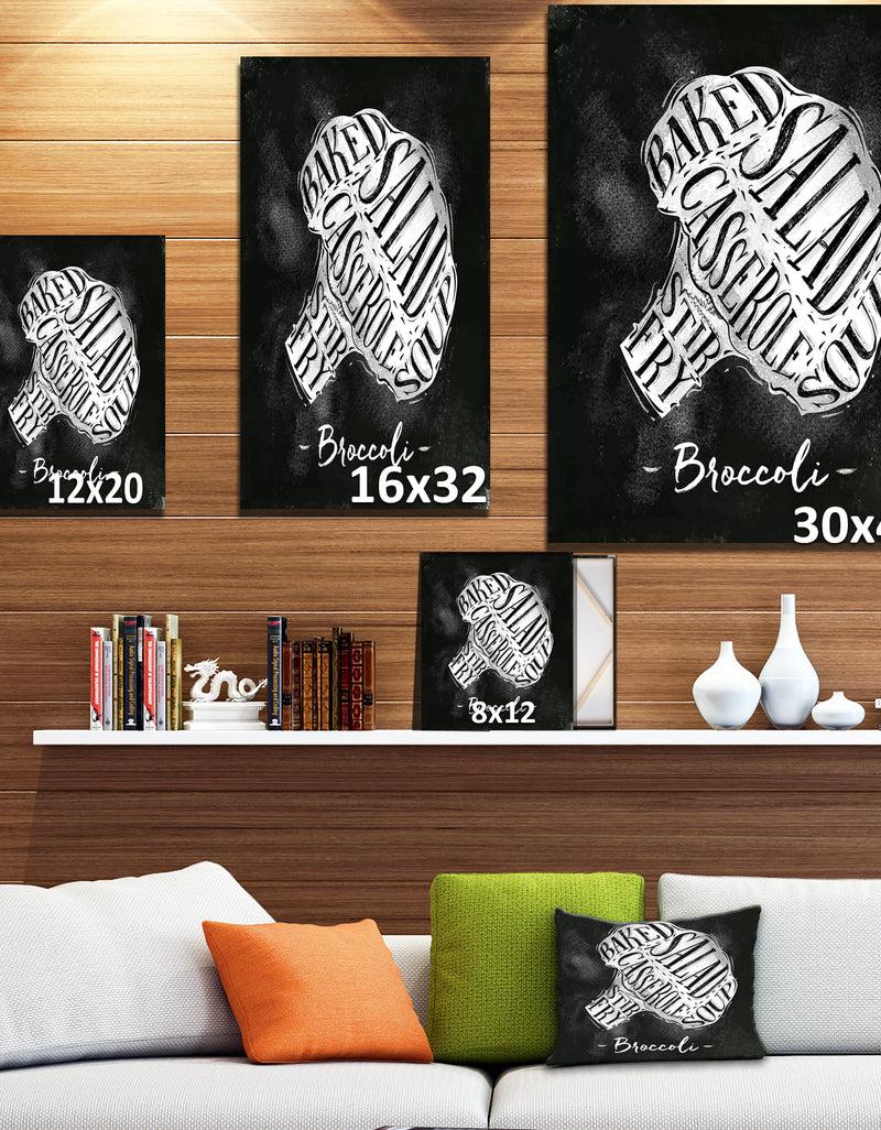 Designq Broccoli Cutting Scheme Chalk - Farmhouse Food Painting Print On Wrapped Canvas
