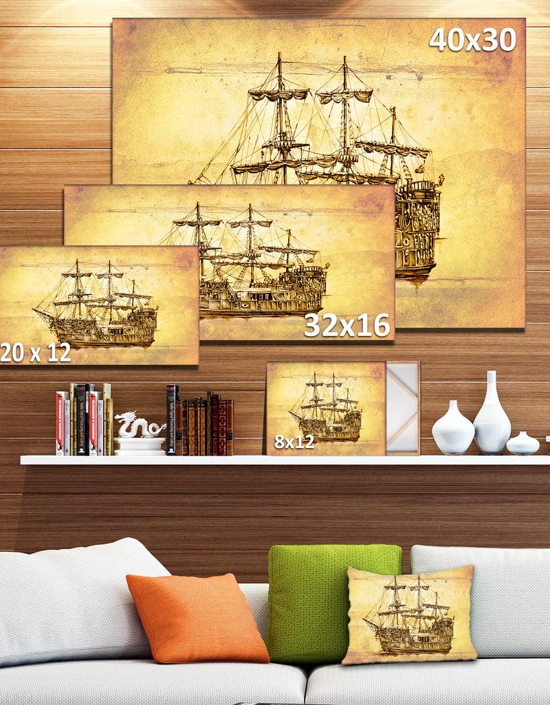 Designq Brown Ancient Moving Boat - Seashore Wall Art On Canvas