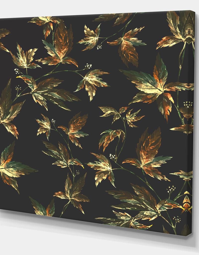 Designq Brown And Green Autumn Leaves - Vintage Gallery-wrapped Canvas
