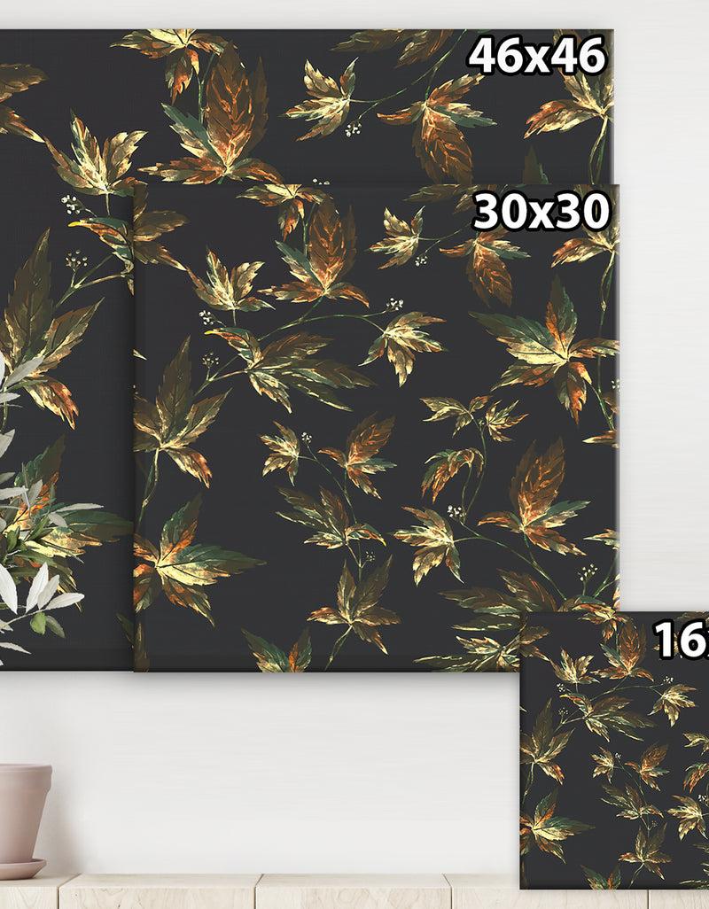 Designq Brown And Green Autumn Leaves - Vintage Gallery-wrapped Canvas
