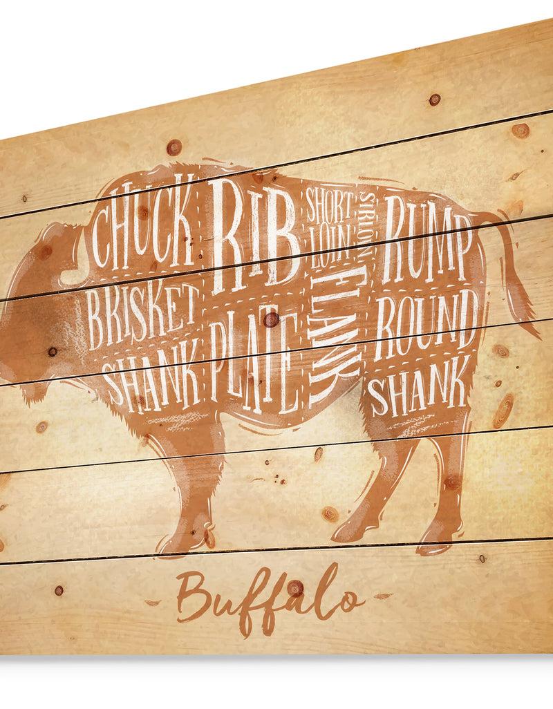 Designq Buffalo Cutting Scheme Craft - Farmhouse Animal Painting Print On Natural Pine Wood