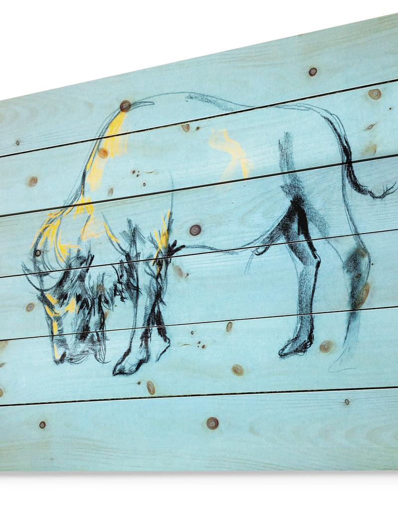 Designq Buffalo Painting - Animals Sketch Painting Print On Natural Pine Wood