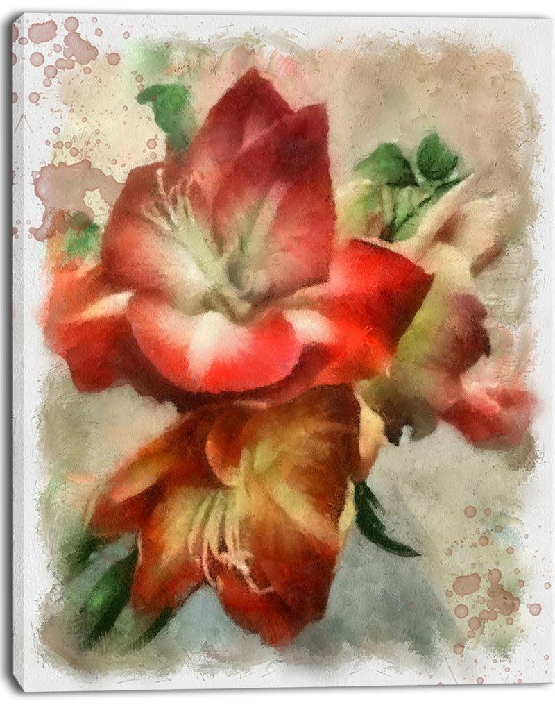 Designq Bunch Of Amaryllis Flowers Drawing - Floral Canvas Artwork Print