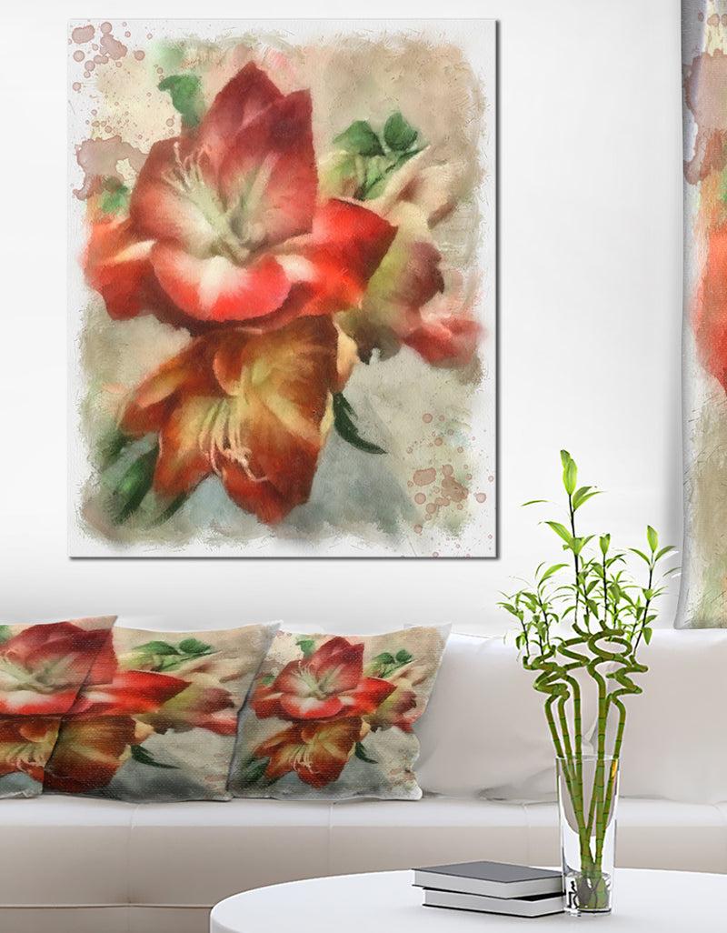 designq Bunch of Amaryllis Flowers Drawing - Floral Canvas Artwork Print