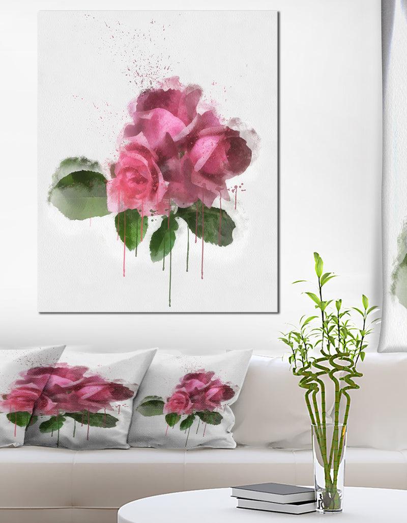 designq Bunch of Pink Roses with Leaves - Large Floral Canvas Artwork