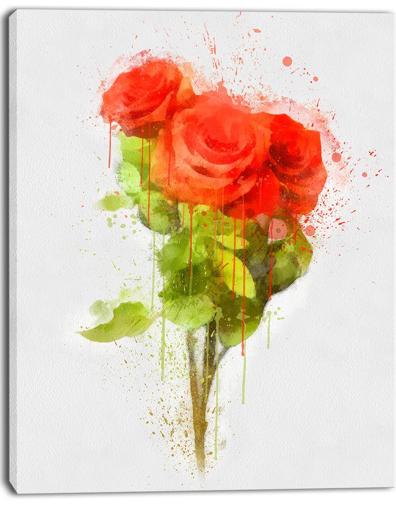 Designq Bunch Of Red Roses Watercolor - Flower Artwork On Canvas