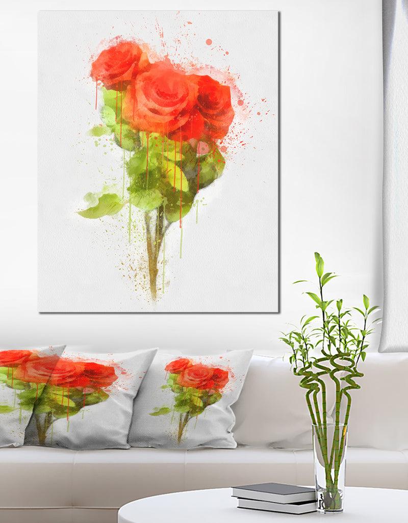 designq Bunch of Red Roses Watercolor - Flower Artwork on Canvas