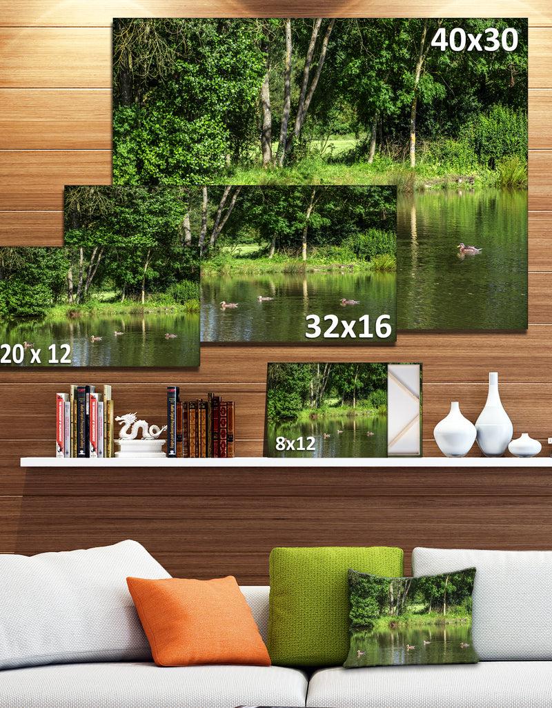 Designq Bushes And Trees In River Bank - Landscape Canvas Wall Artwork