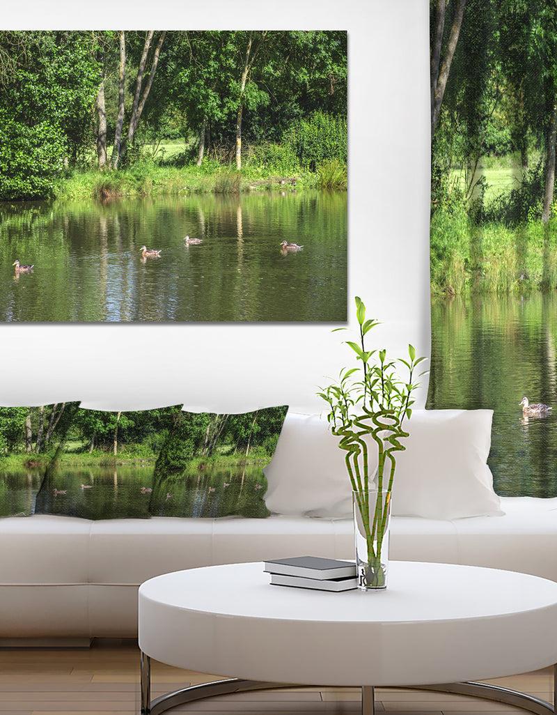 designq Bushes and Trees in River Bank - Landscape Canvas Wall Artwork