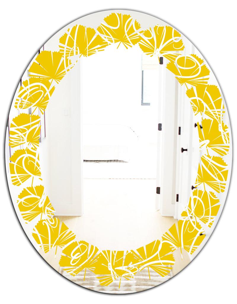 Designq Butterflies Hand Drawn Color Pattern - Modern Round Or Oval Wall Mirror - Leaves