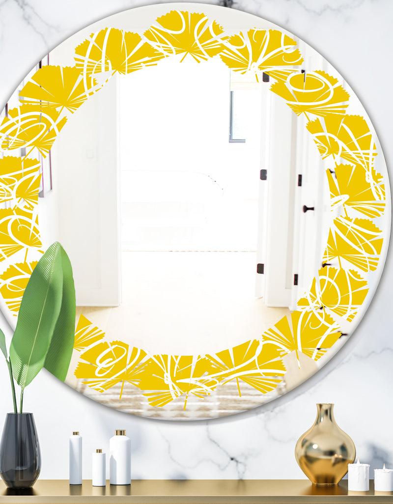 designq Butterflies hand drawn color pattern - Modern Round or Oval Wall Mirror - Leaves