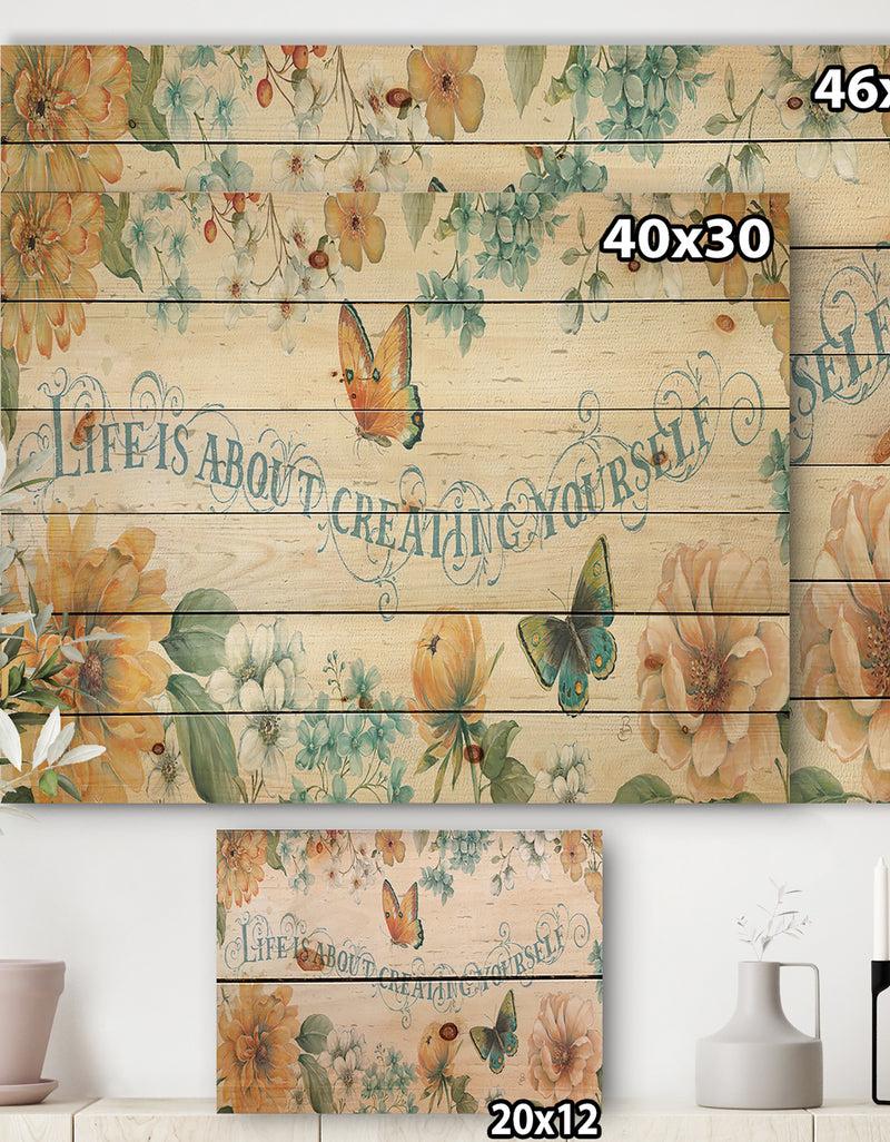 Designq Butterfly Bloom Lovely Quote - Farmhouse Print On Natural Pine Wood