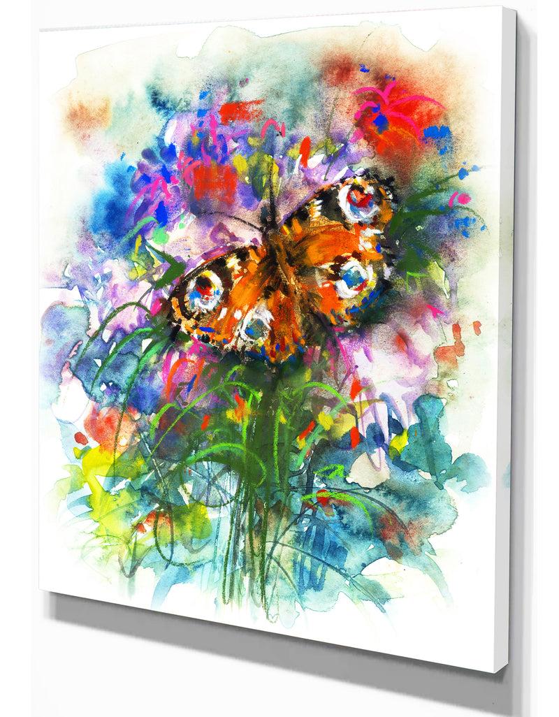 Designq Butterfly Peacock - Floral Painting Print On Wrapped Canvas