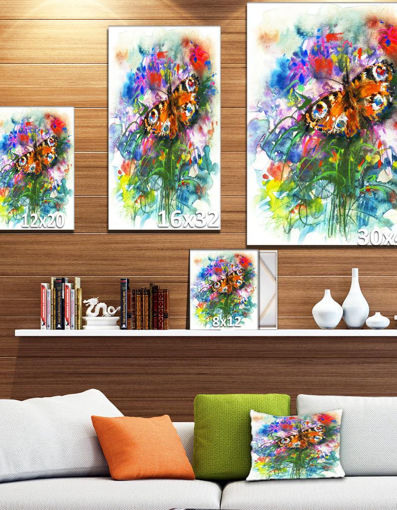 Designq Butterfly Peacock - Floral Painting Print On Wrapped Canvas