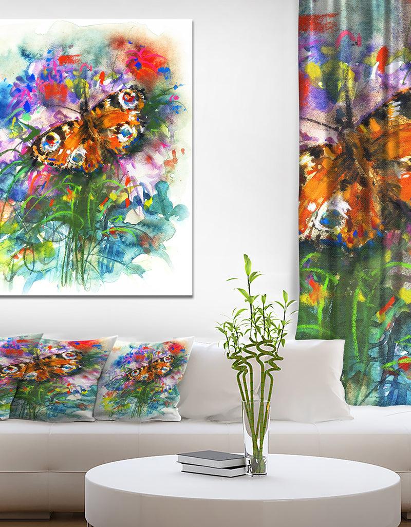 designq Butterfly peacock - Floral Painting Print on Wrapped Canvas