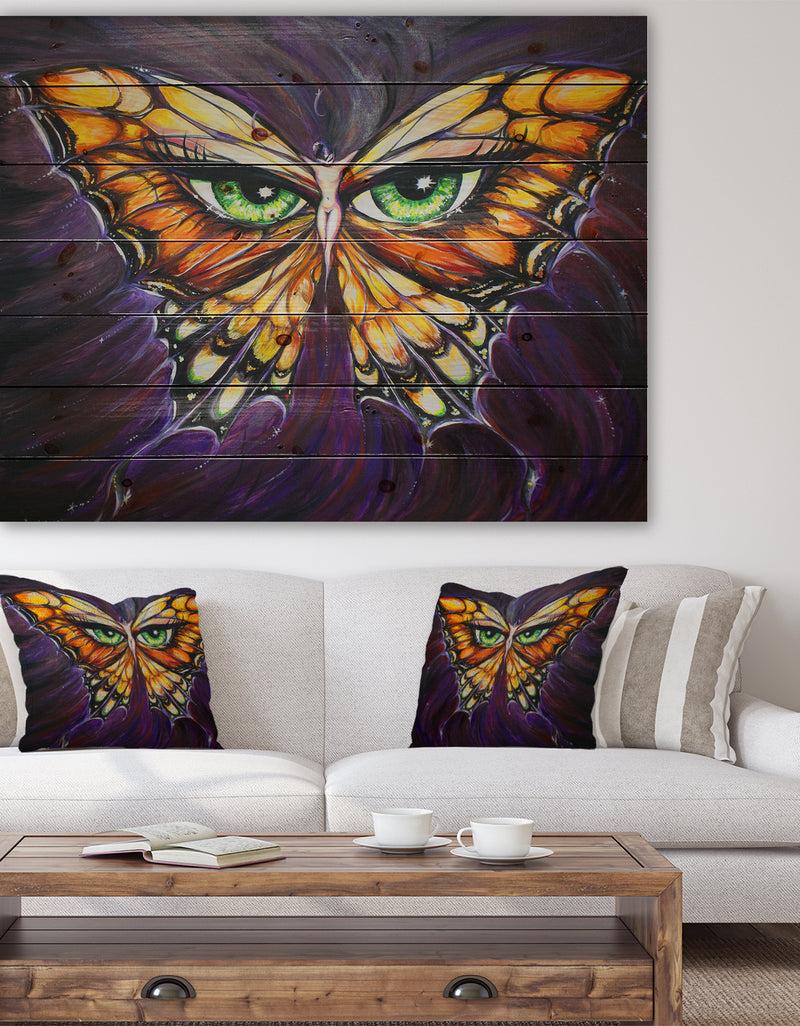 designq Butterfly with Eyes in Wings - Contemporary Animals Painting Print on Natural Pine Wood