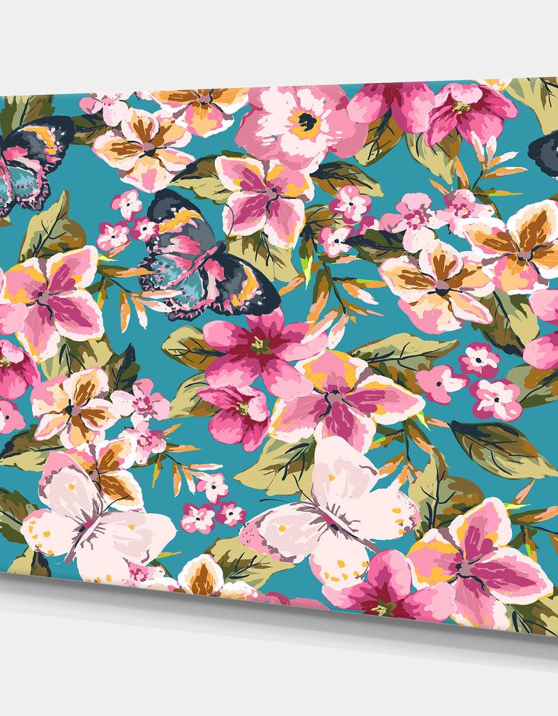 Designq Butterfly With Floral Pattern - Cottage Canvas Wall Art