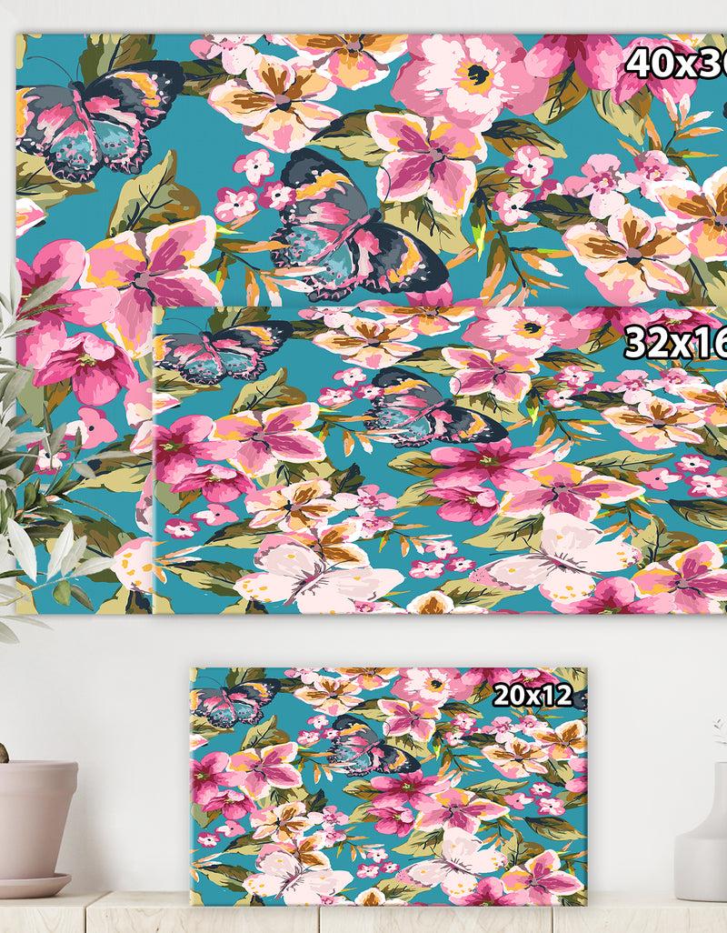 Designq Butterfly With Floral Pattern - Cottage Canvas Wall Art