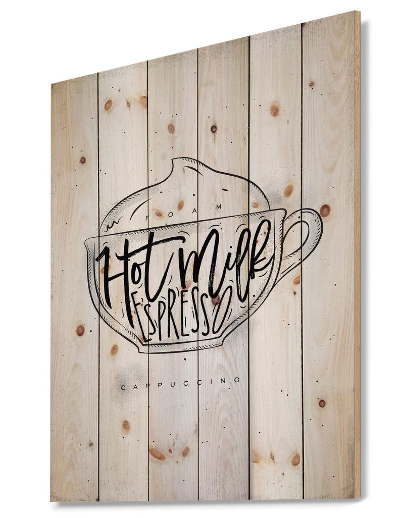 Designq Cappuccino Cup White - Food Painting Print On Natural Pine Wood