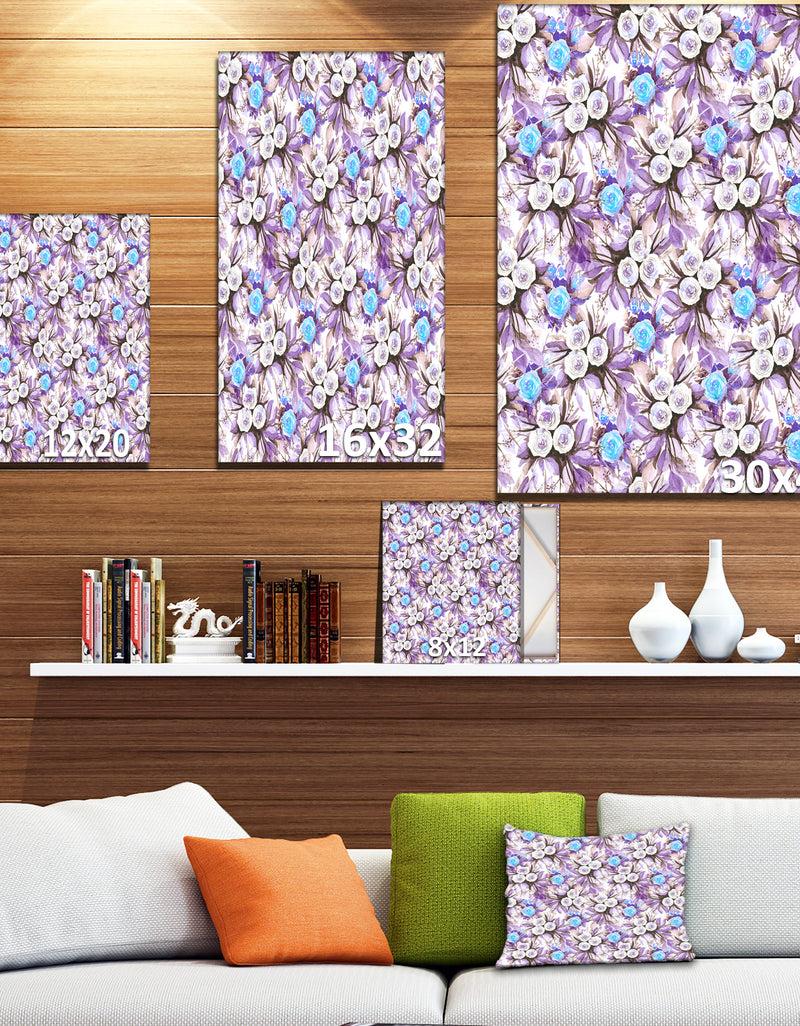 Designq Cascade Bouquet Royal Blue Purple And White Flowers - Floral Painting Print On Wrapped Canvas