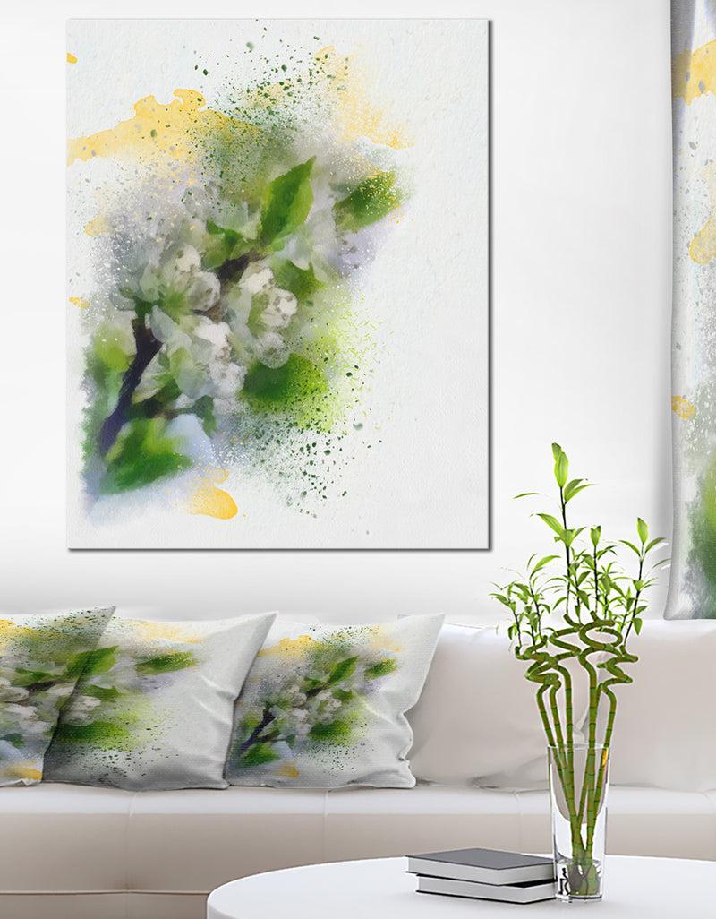 designq Cherry Branch with Leaves and Flowers - Flower Artwork on Canvas