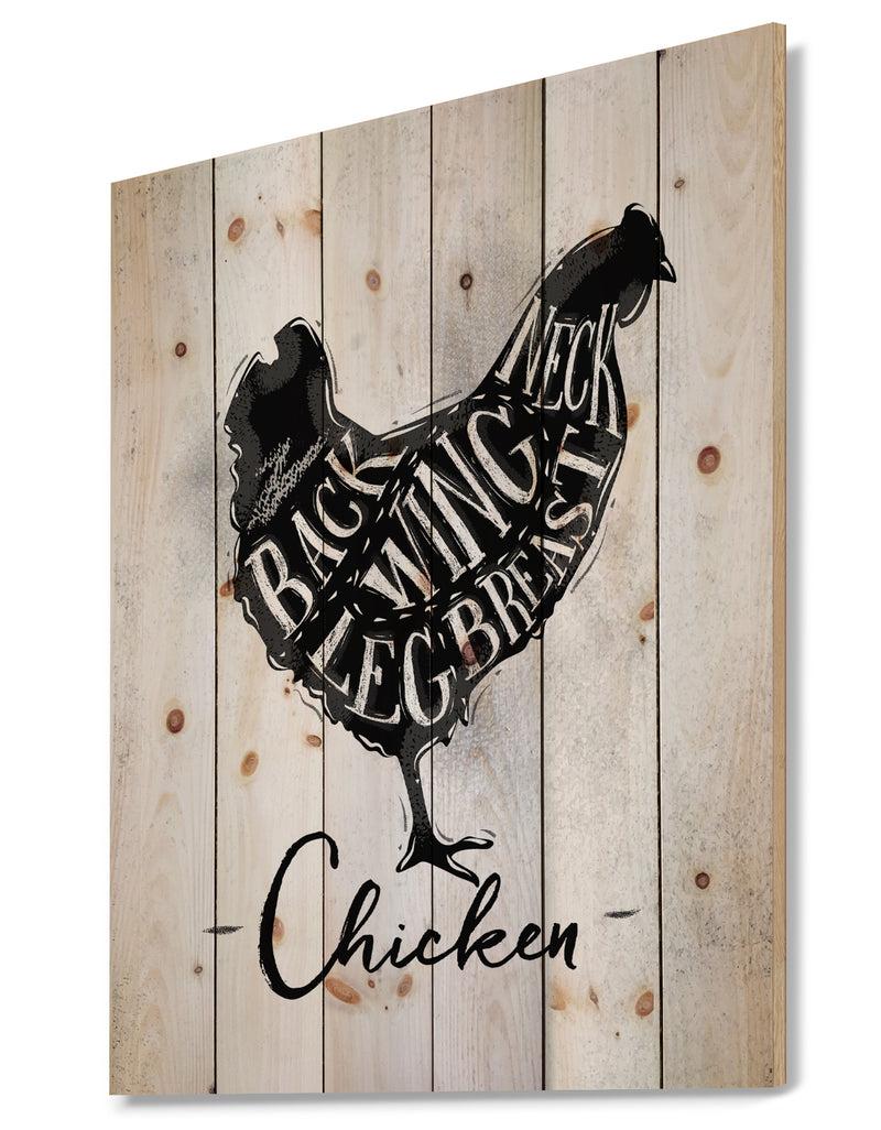 Designq Chicken Cutting Scheme - Farmhouse Animal Painting Print On Natural Pine Wood