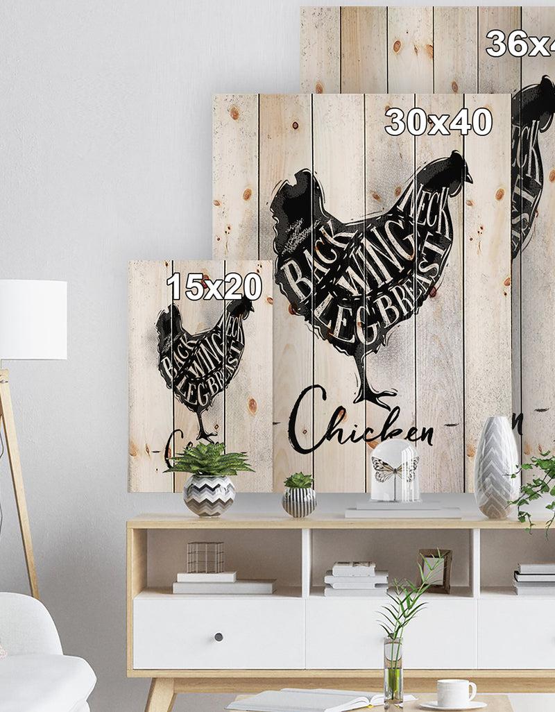 Designq Chicken Cutting Scheme - Farmhouse Animal Painting Print On Natural Pine Wood