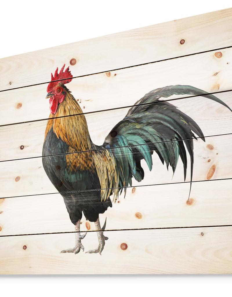 Designq Chicken Rooster - Farmhouse Animals Of Painting Print On Natural Pine Wood