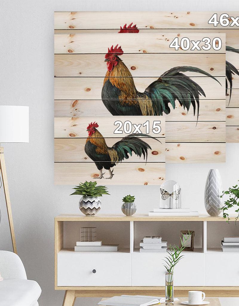Designq Chicken Rooster - Farmhouse Animals Of Painting Print On Natural Pine Wood