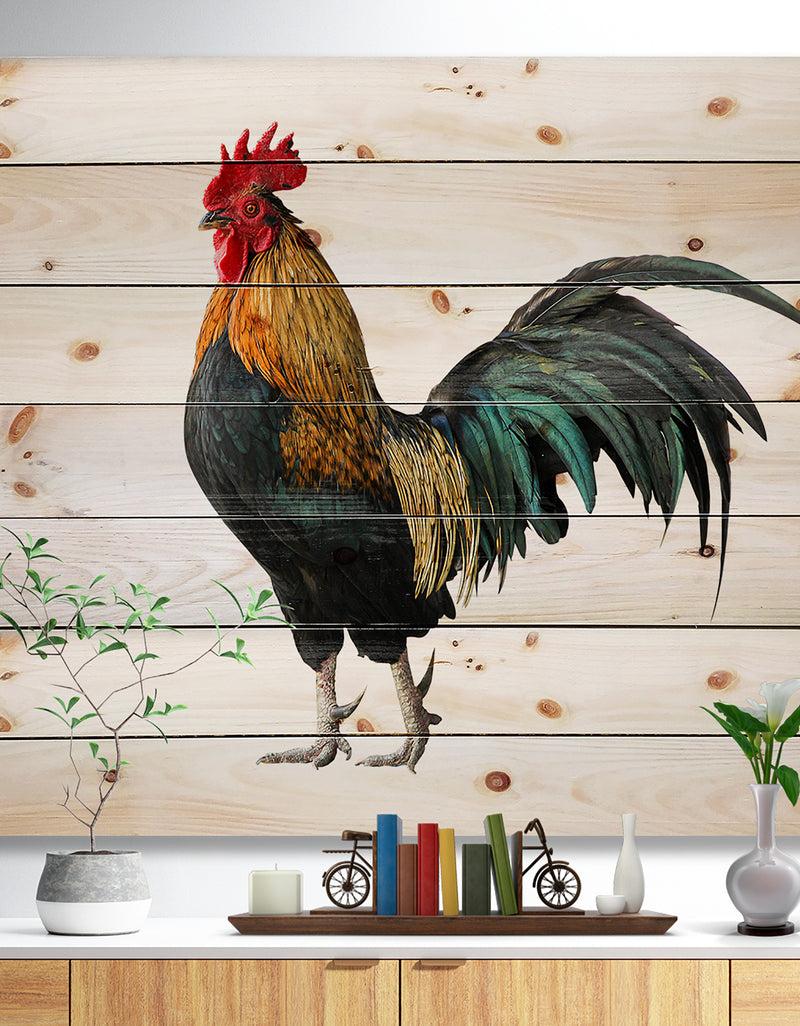 designq chicken rooster - Farmhouse Animals of Painting Print on Natural Pine Wood
