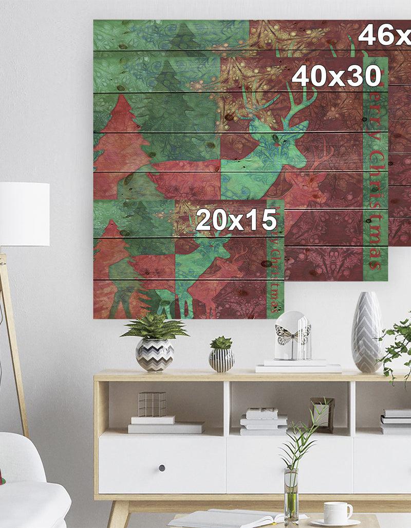 Designq Christmas Deers Mixed Media - Print On Natural Pine Wood