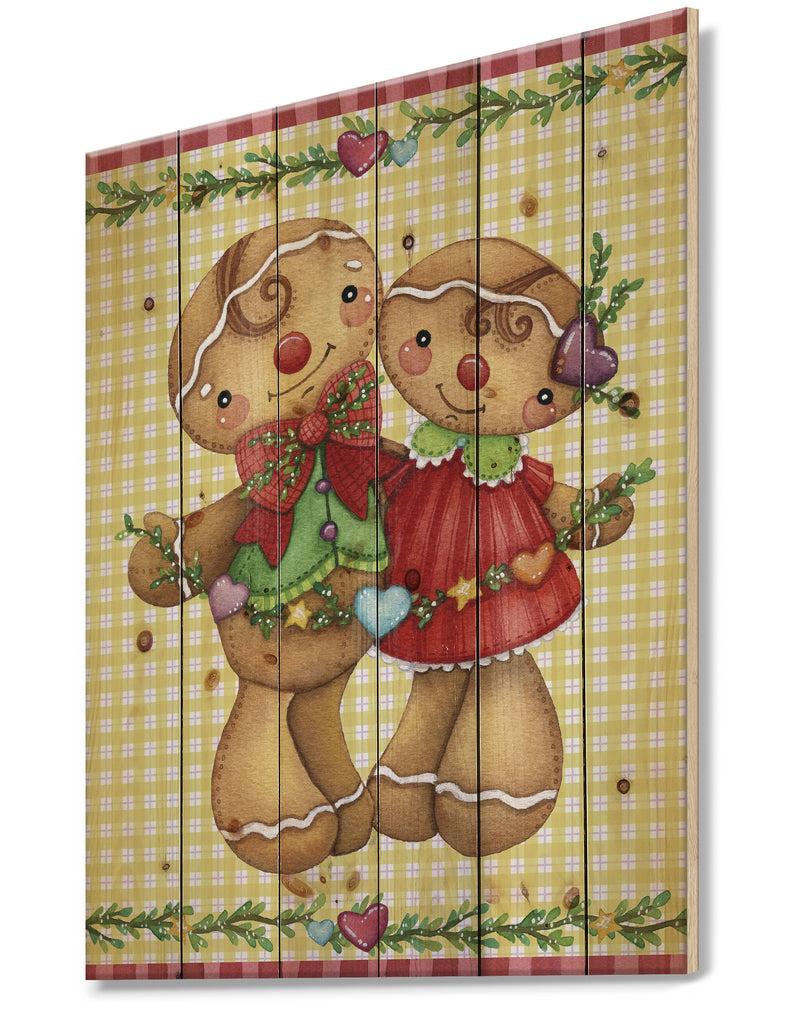 Designq Christmas Gingerbread Love - Print On Natural Pine Wood