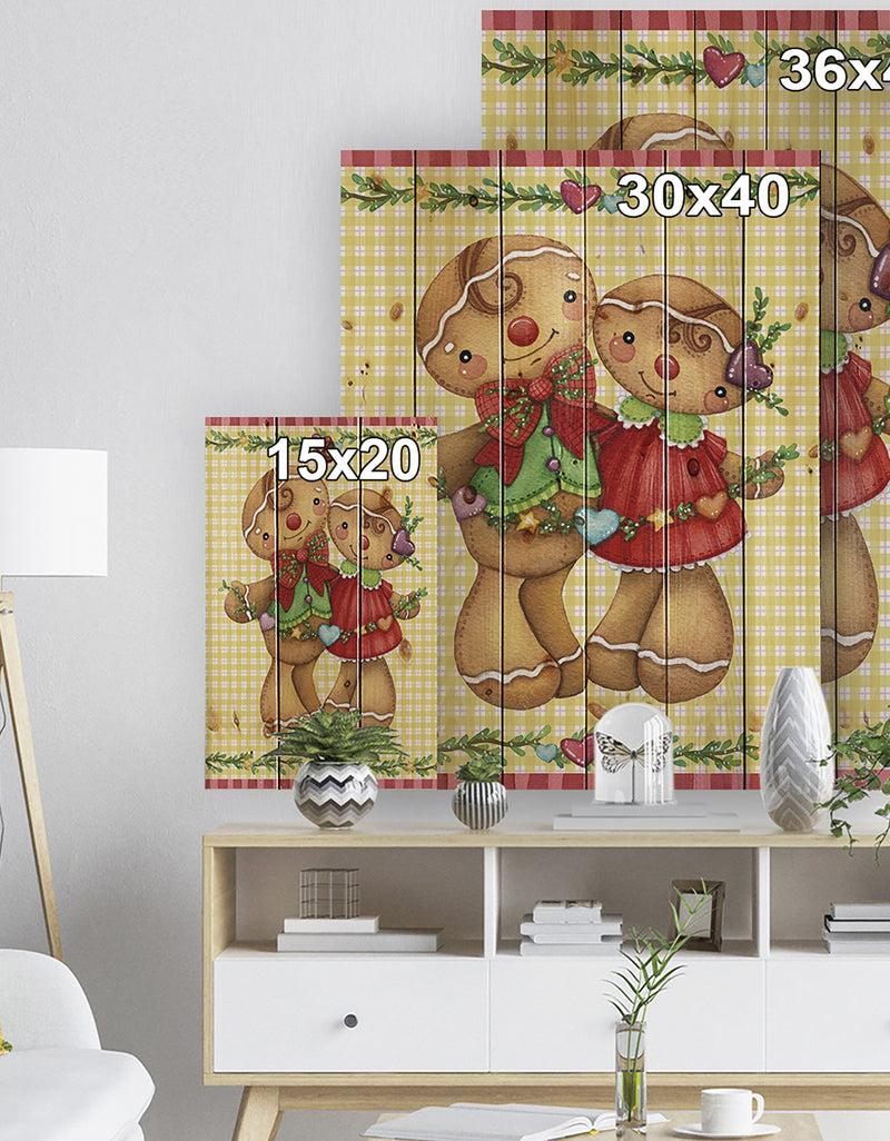 Designq Christmas Gingerbread Love - Print On Natural Pine Wood