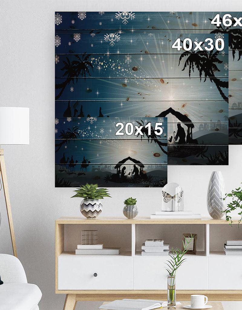 Designq Christmas Nativity Scene With Three Wise Men - Print On Natural Pine Wood