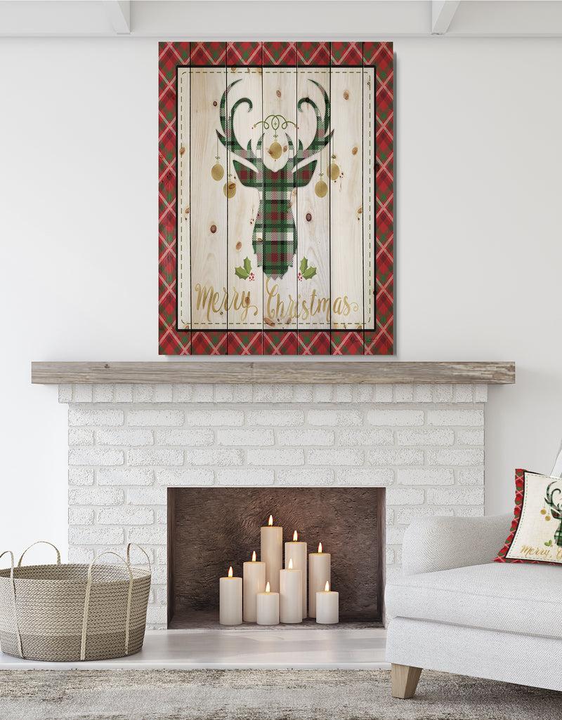 designq Christmas Wish composition on Plaid - Print on Natural Pine Wood