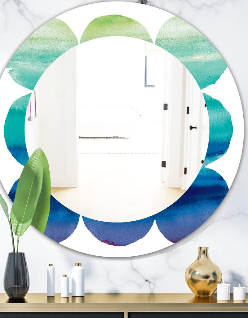 designq Circle Abstract Blue Colorfields II - Mid-Century Mirror - Oval or Round Wall Mirror