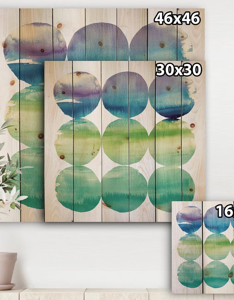 Designq Circle Abstract Blue Colorfields III - Mid-Century Modern Transitional Print On Natural Pine Wood
