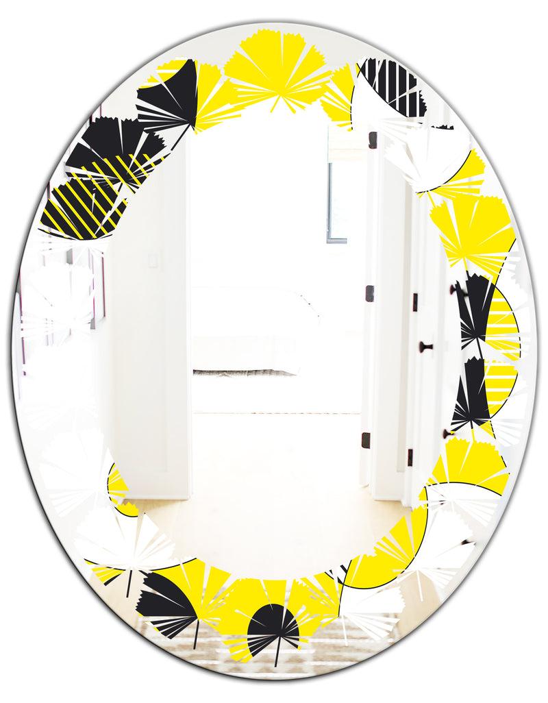 Designq Circular Abstract Retro Geometric I - Modern Round Or Oval Wall Mirror - Leaves