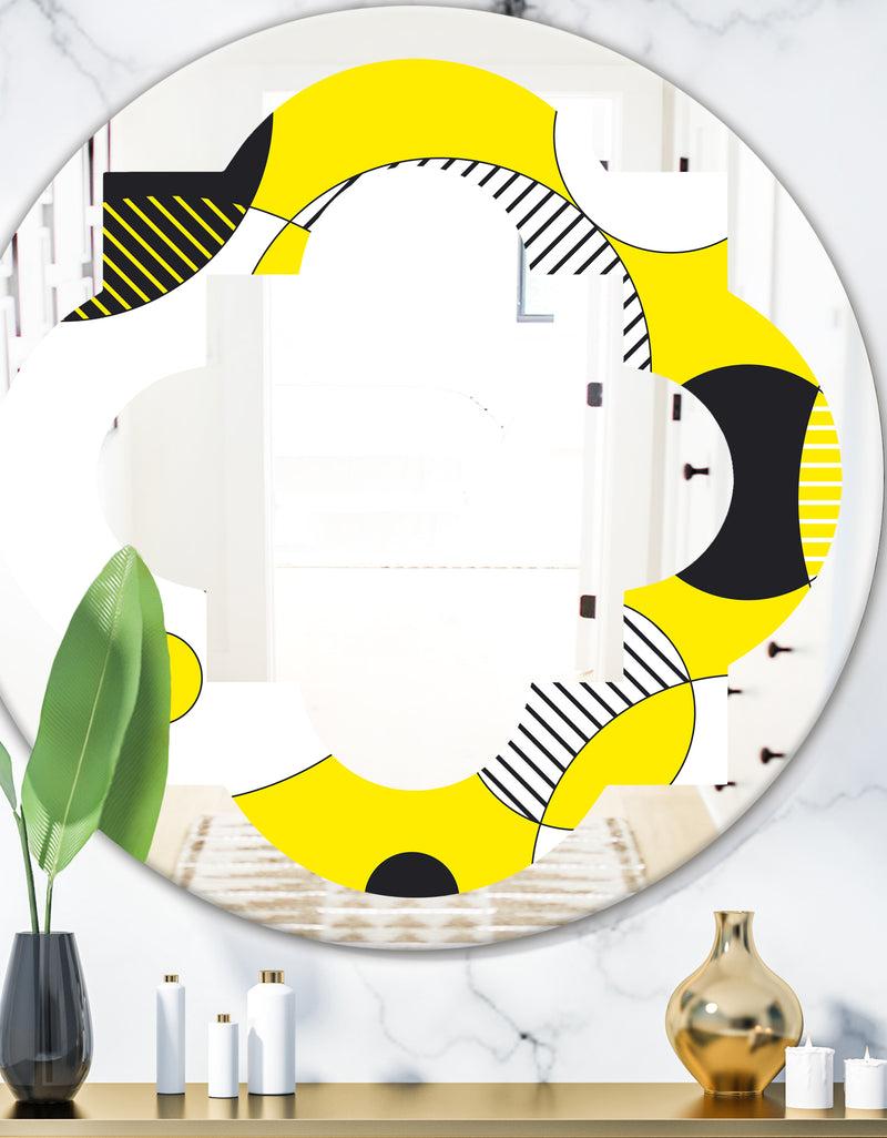designq Circular Abstract Retro Geometric I - Modern Round or Oval Wall Mirror - Quatrefoil
