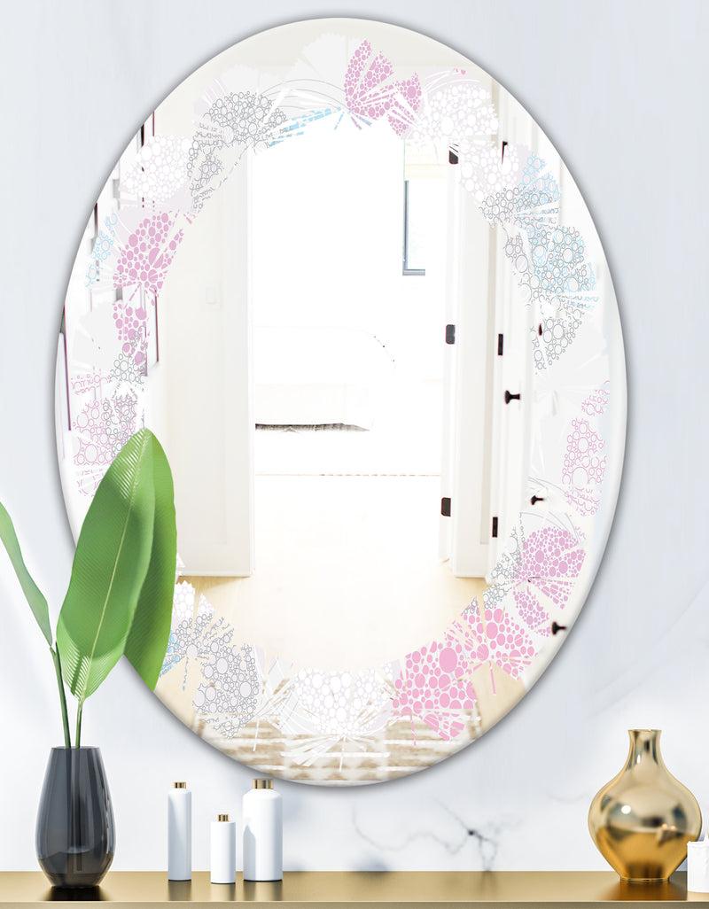 Designq Circular Abstract Retro Geometric III - Modern Round Or Oval Wall Mirror - Leaves