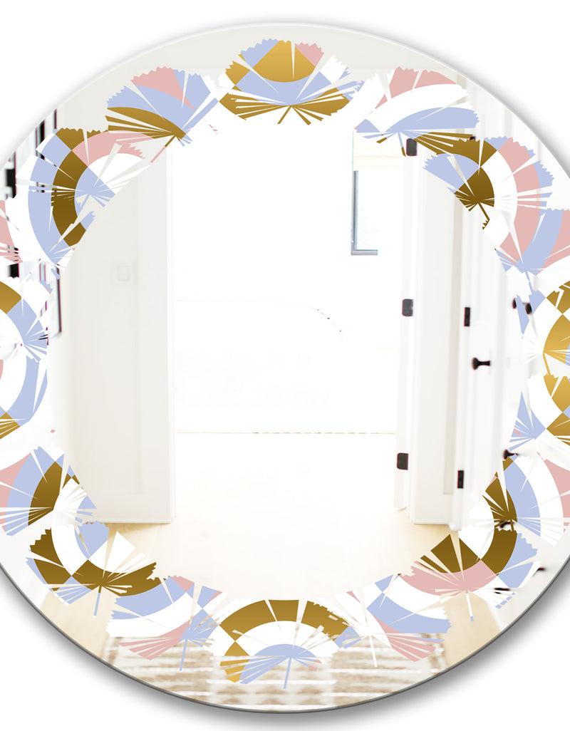 Designq Circular Geometric Shapes Pattern - Modern Round Or Oval Wall Mirror - Leaves