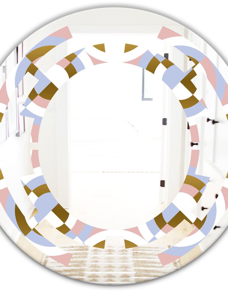 Designq Circular Geometric Shapes Pattern - Modern Round Or Oval Wall Mirror - Space