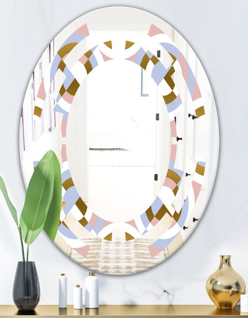 Designq Circular Geometric Shapes Pattern - Modern Round Or Oval Wall Mirror - Space