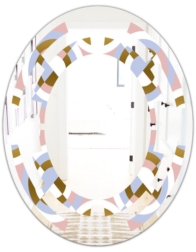 Designq Circular Geometric Shapes Pattern - Modern Round Or Oval Wall Mirror - Space