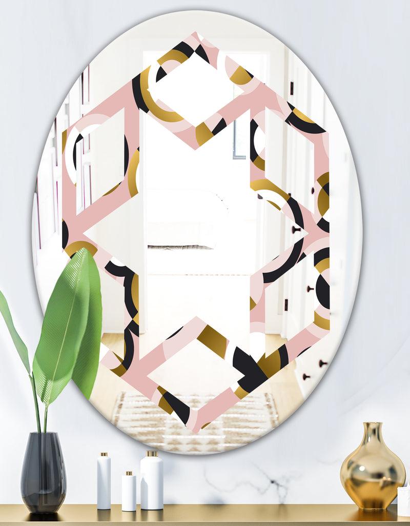 Designq Circular Geometric Shapes Retro Pattern - Modern Round Or Oval Wall Mirror - Hexagon Star