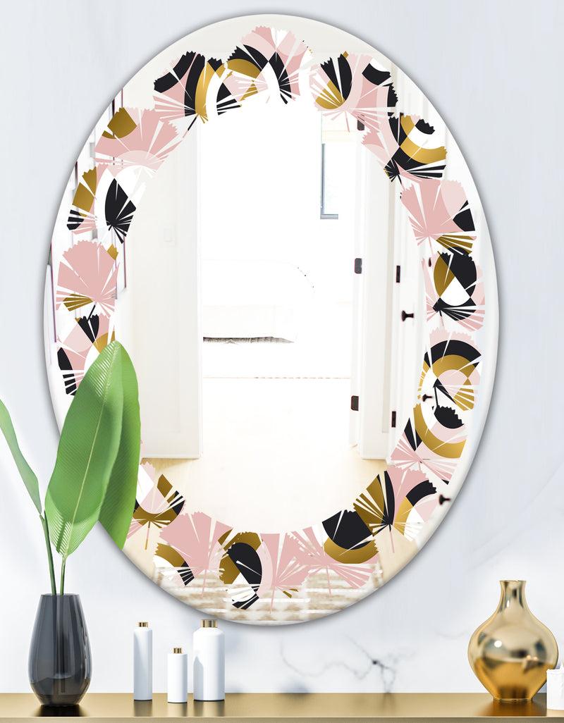 Designq Circular Geometric Shapes Retro Pattern - Modern Round Or Oval Wall Mirror - Leaves