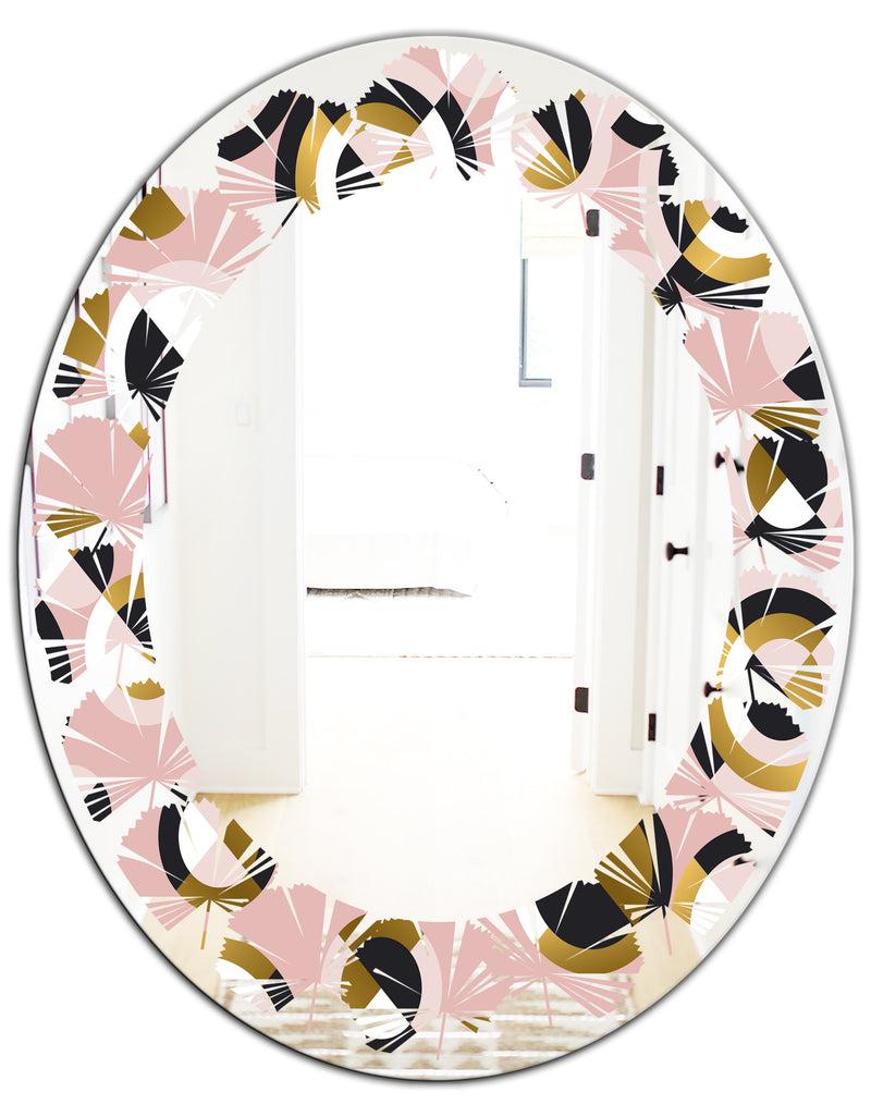 Designq Circular Geometric Shapes Retro Pattern - Modern Round Or Oval Wall Mirror - Leaves